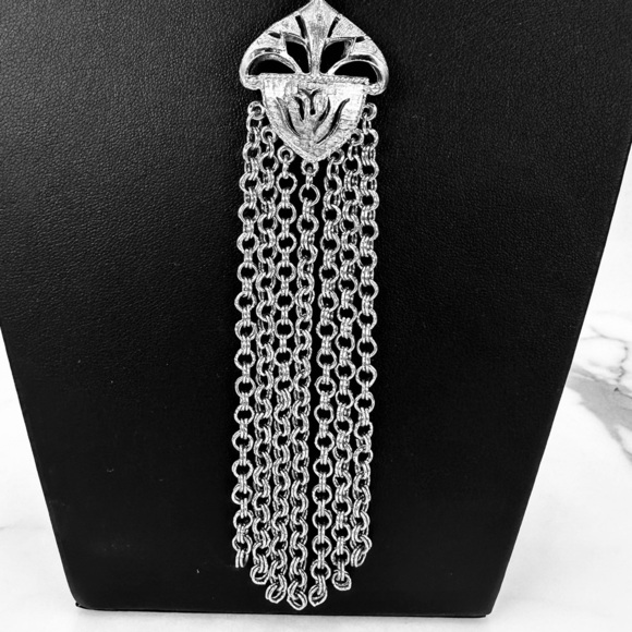 Vintage Necklace with Chain Tassel Y Texture Link Estate Jewelry Statement 1960s - Picture 2 of 14